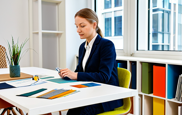 Specialization - Sustainable Design Focus**

A product designer, fully clothed in professional attire, sketches a concept for an eco-friendly chair made from recycled materials in a bright, modern co-working space. The scene is clean and well-lit, with samples of sustainable fabrics and material swatches visible. Focus on perfect anatomy and natural proportions. Keywords: "sustainable design", "eco-friendly", "product design", "German designer", "safe for work", "appropriate content", "fully clothed", "professional".

**