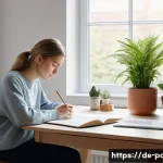 제품디자인 자격증 준비를 위한 멘탈 관리 - A serene study room in a modern German apartment with a young adult focused on product design certif...